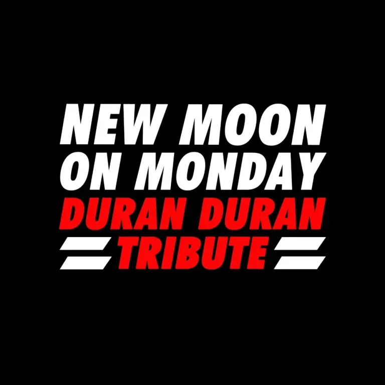 New Moon on Monday Duran Duran Tribute logo in white and red lettering on black